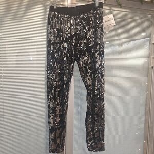 Ashro Sparkling Black and Silver Sequin Leggings Size Small NWT